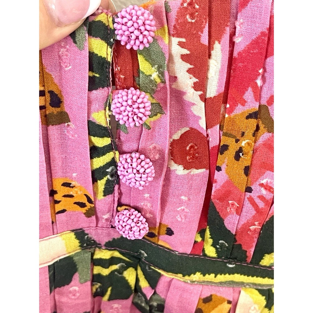 FARM RIO Pink Leopard Forest Midi Dress 100% Cotton Pink Tropical Backless S - Picture 10 of 16